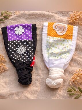 Boho Patchwork Lace Headbands Duo, Wide Fits All Cotton Linen Floral Hairbands